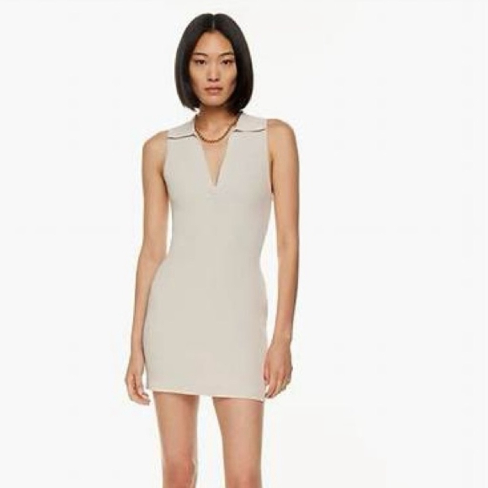 Aritzia Babaton Sculpt Knit Polo Dress minimalist tennis flattering preppy sz m